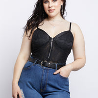Curve Floral Lace Bodysuit Plus Size Tops Black 1XL -2020AVE