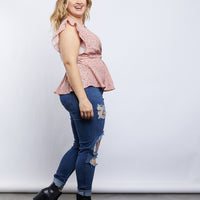 Curve Floral Peplum Top Plus Size Tops Pink 1XL -2020AVE