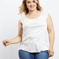Curve Gillian Lace Sleeve Tee Plus Size Tops Ivory 1XL -2020AVE