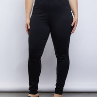 Curve High Rise Jeans Plus Size Bottoms Black 1XL -2020AVE