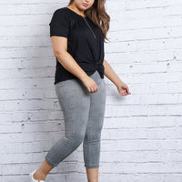 Curve Houndstooth Leggings Plus Size Bottoms Light Gray 1XL -2020AVE