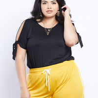 Curve Jolie Tie Sleeves Tee Plus Size Tops Black 1XL -2020AVE