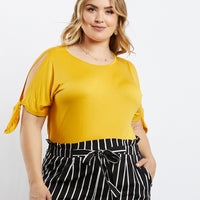 Curve Jolie Tie Sleeves Tee Plus Size Tops Mustard 1XL -2020AVE