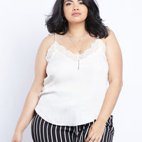 Curve Kai Lace Trim Cami Plus Size Tops Cream 1XL -2020AVE