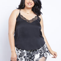 Curve Kai Lace Trim Cami Plus Size Tops Black 1XL -2020AVE