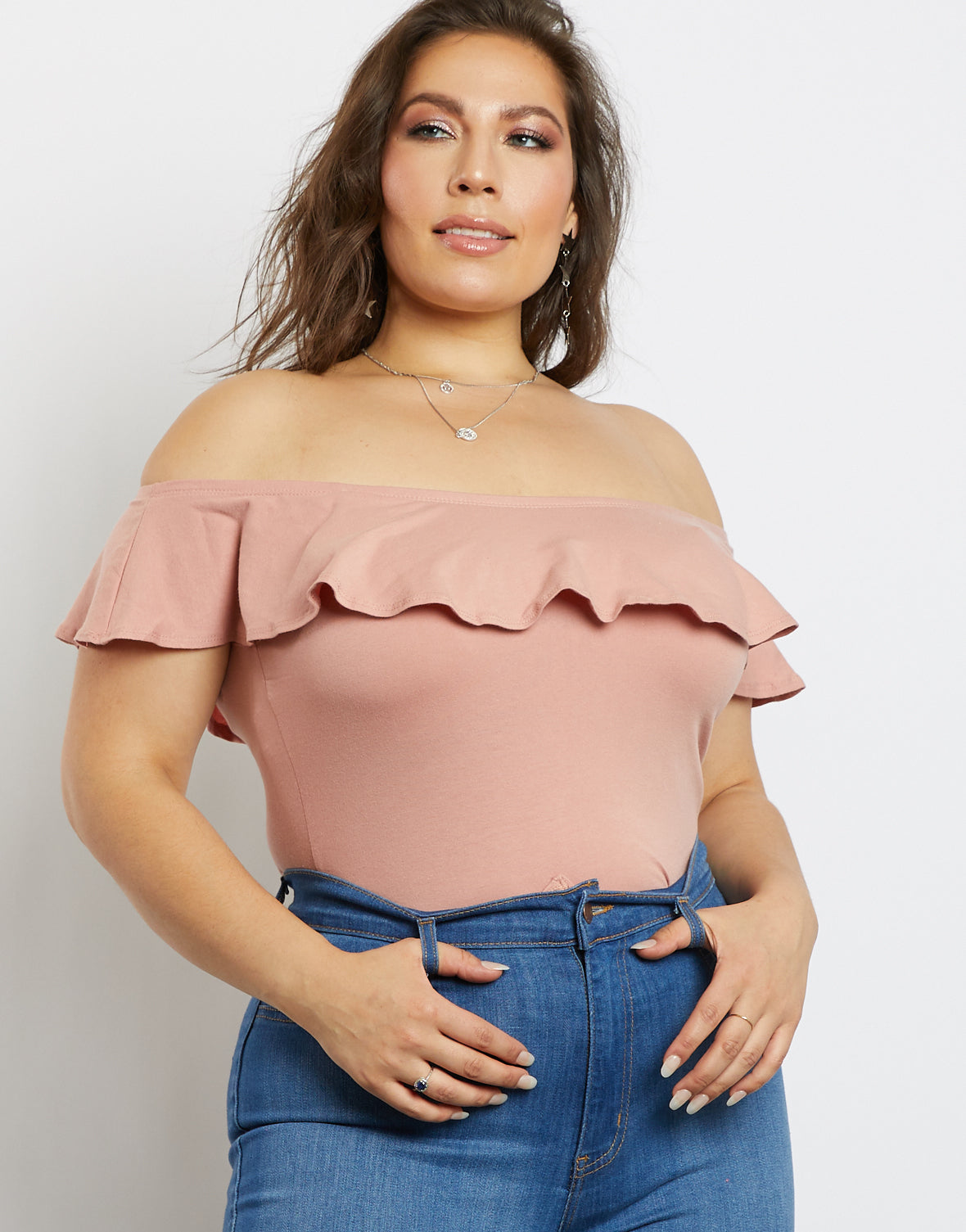 Plus Size Kaylie Off-The-Shoulder Bodysuit Ruffle Off The