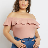 Curve Kaylie Off-The-Shoulder Bodysuit Plus Size Tops Blush 1XL -2020AVE