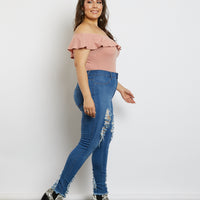 Curve Kaylie Off-The-Shoulder Bodysuit Plus Size Tops -2020AVE