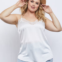 Curve Lace Trim Tank Plus Size Tops White 1XL -2020AVE
