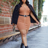 Curve Lace Up Ribbed Knit Dress Plus Size Dresses -2020AVE