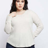 Curve Lace Em' Up Waffle Knit Top Plus Size Tops Beige 1XL -2020AVE