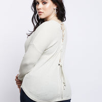 Curve Lace Em' Up Waffle Knit Top Plus Size Tops -2020AVE