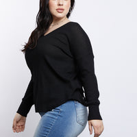 Curve Lace Em' Up Waffle Knit Top Plus Size Tops -2020AVE