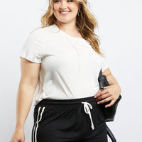 Curve Lacy Striped Sporty Shorts Plus Size Bottoms Black 1XL -2020AVE