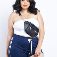 Curve Lacy Striped Sporty Shorts Plus Size Bottoms Navy 1XL -2020AVE
