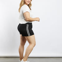 Curve Lacy Striped Sporty Shorts Plus Size Bottoms -2020AVE