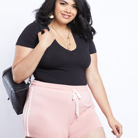 Curve Lacy Striped Sporty Shorts Plus Size Bottoms Blush 1XL -2020AVE