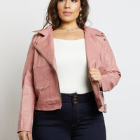 Curve Leather Biker Jacket Plus Size Outerwear -2020AVE