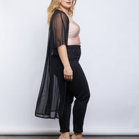 Curve Mesh Overlay Cardigan Plus Size Outerwear -2020AVE