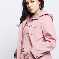 Curve Passenger Cargo Jacket Plus Size Outerwear Pink 1XL -2020AVE