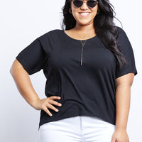 Curve Plain and Simple Twist Back Tee Plus Size Tops Black 1XL -2020AVE