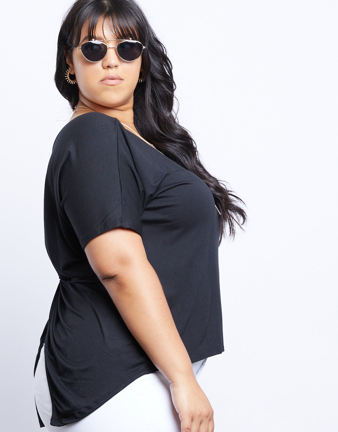 Curve Plain and Simple Twist Back Tee Plus Size Tops -2020AVE