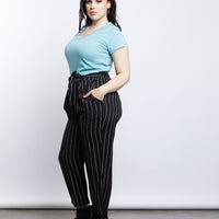 Curve Plain and Simple V-neck Tee Plus Size Tops -2020AVE