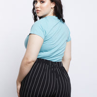 Curve Plain and Simple V-neck Tee Plus Size Tops -2020AVE