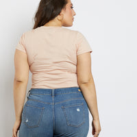 Curve Plain and Simple V-neck Tee Plus Size Tops -2020AVE
