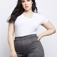 Curve Plain and Simple V-neck Tee Plus Size Tops White 1XL -2020AVE