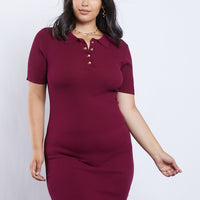 Curve Polo Dress Plus Size Dresses Burgundy 1XL -2020AVE