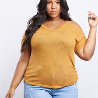 Curve Renee Cold Shoulder Knit Top Plus Size Tops -2020AVE