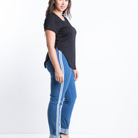 Curve Ribbed Side Slit Top Plus Size Tops Black 1XL -2020AVE