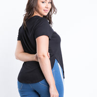 Curve Ribbed Side Slit Top Plus Size Tops -2020AVE