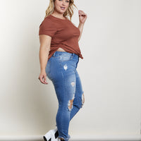 Curve Ribbed Side Slit Top Plus Size Tops -2020AVE