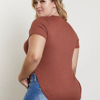Curve Ribbed Side Slit Top Plus Size Tops -2020AVE