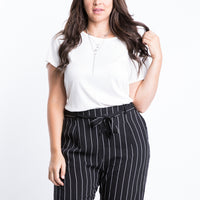 Curve Ribbed Side Slit Top Plus Size Tops Ivory 1XL -2020AVE