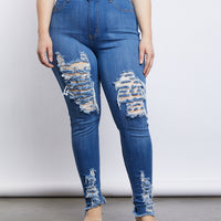 Curve Ripped Blue Jeans Plus Size Bottoms -2020AVE