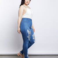 Curve Ripped Blue Jeans Plus Size Bottoms -2020AVE