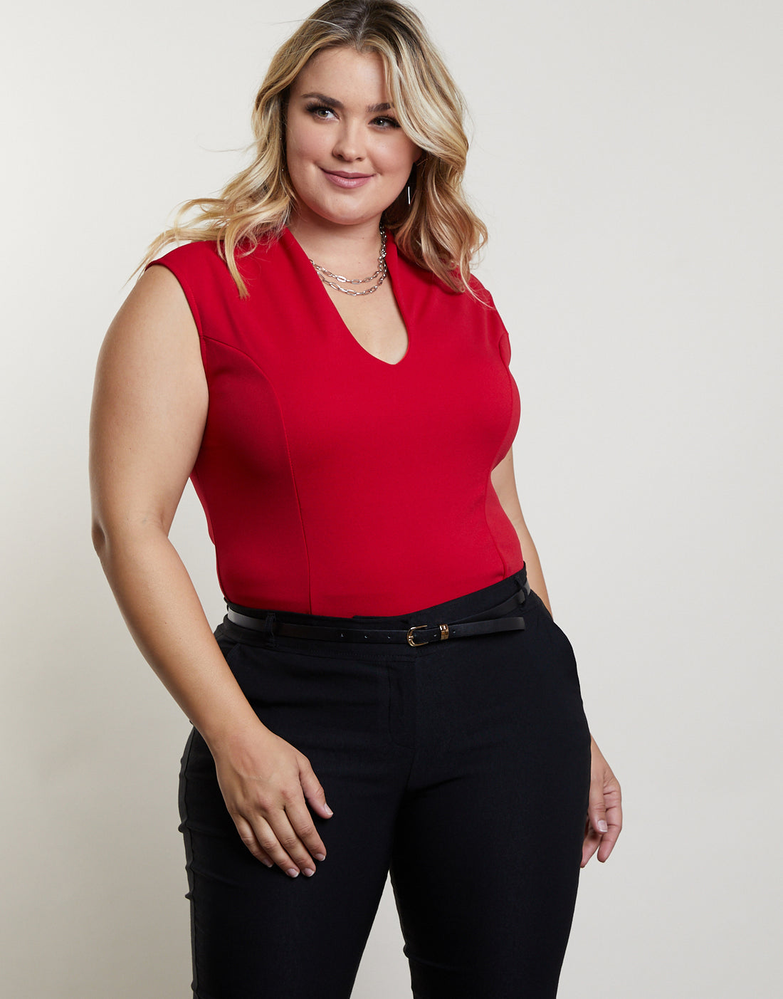 Curve Ruby Sleeveless Bodysuit Plus Size Tops Red 1XL -2020AVE