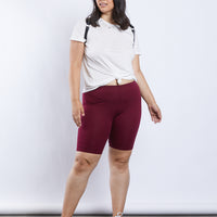 Curve Simple Bike Shorts Plus Size Bottoms Burgundy 1XL -2020AVE