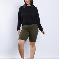 Curve Simple Bike Shorts Plus Size Bottoms Olive 1XL -2020AVE