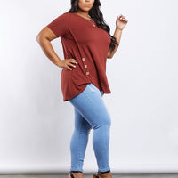Curve Simple Button Up Tee Plus Size Tops -2020AVE