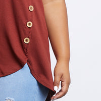 Curve Simple Button Up Tee Plus Size Tops -2020AVE