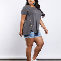 Curve Simple Button Up Tee Plus Size Tops -2020AVE