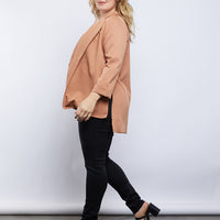 Curve Sleek Style Blazer Plus Size Outerwear Tan 1XL -2020AVE