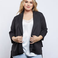 Curve Sleek Style Blazer Plus Size Outerwear Black 1XL -2020AVE