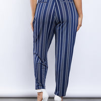 Curve Striped Paper Bag Pants Plus Size Bottoms -2020AVE