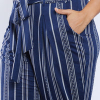 Curve Striped Paper Bag Pants Plus Size Bottoms -2020AVE