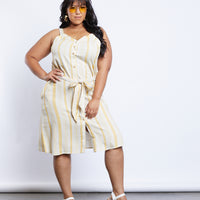 Curve The Sweet Escape Striped Midi Dress Plus Size Dresses Yellow 1XL -2020AVE